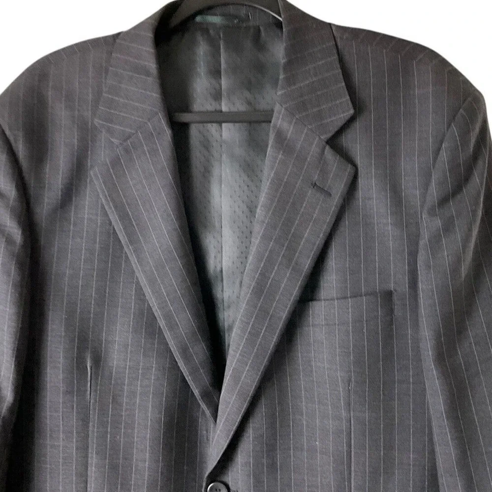 Rossellini Milan Italy Mens 42L Pinstripe Blazer Super 120s Virgin Wool Charcoal
